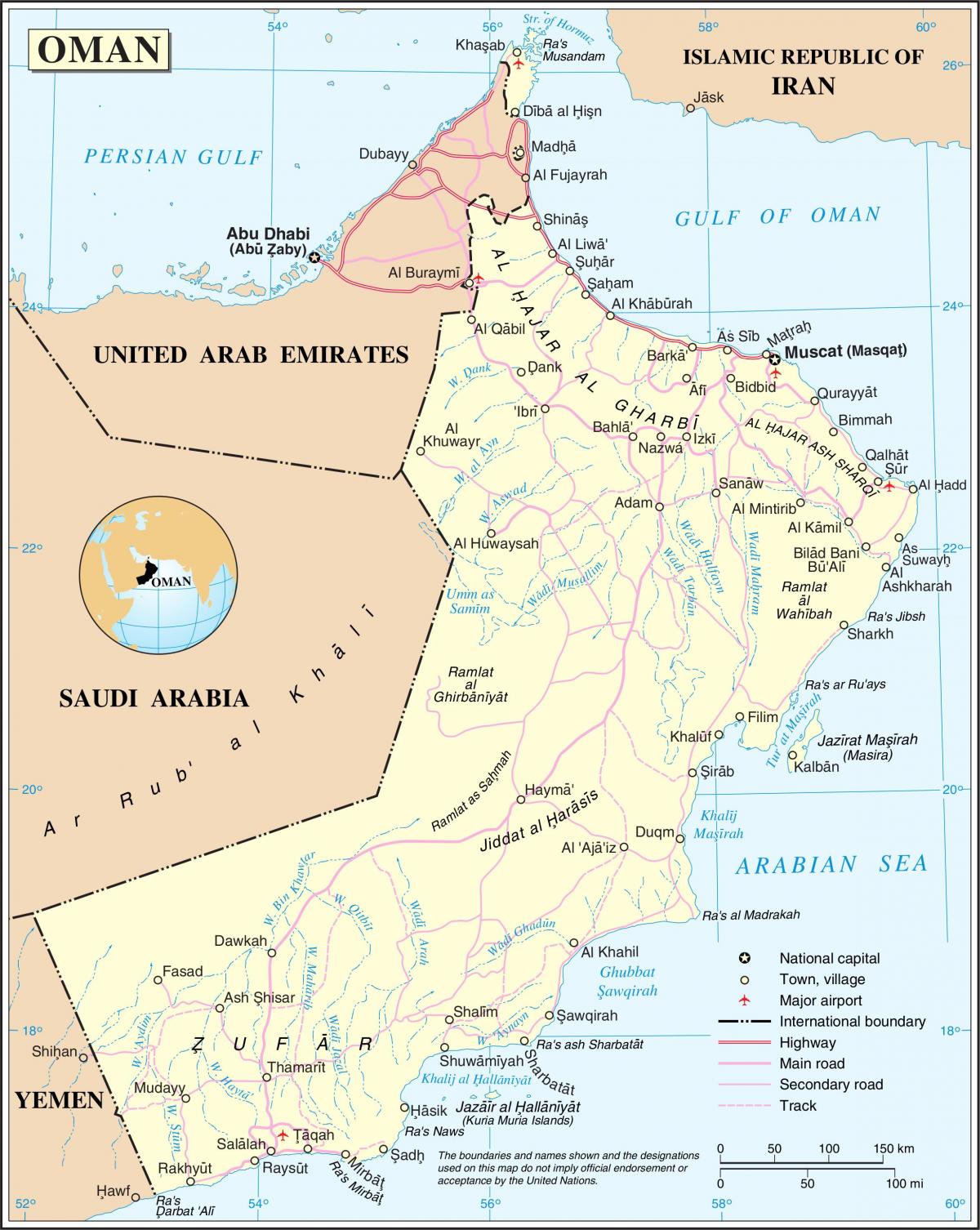Оман замын газрын зураг нь